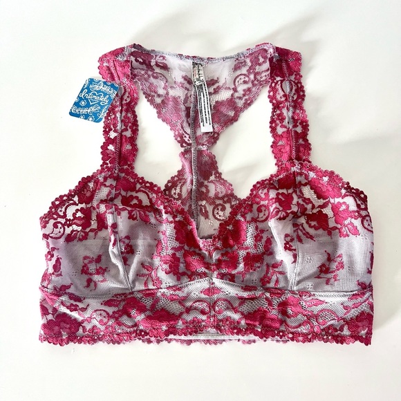 Intimately Free People Cloud & Ruby Combo Lace Racerback Bralette Size Medium - Picture 2 of 8